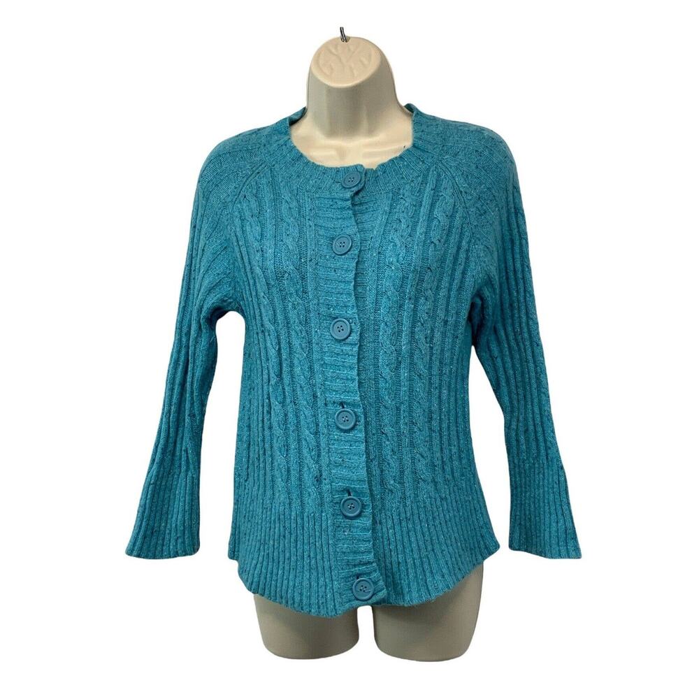 Nine & Company Womens Cardigan Sweater Medium Knit Blue Wool Blend